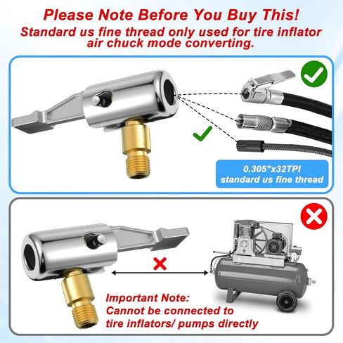 2 Pcs Tire Inflator Hose Adapter Lock on Air Chuck Locking, Metal Locking Air Chuck with Standard Tire Valve Thread No Leakage Inflating Nozzle for Portable Tires Pump, Airs Compressor in Saudi Arabia