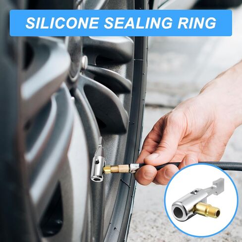 2 Pcs Tire Inflator Hose Adapter Lock on Air Chuck Locking, Metal Locking Air Chuck with Standard Tire Valve Thread No Leakage Inflating Nozzle for Portable Tires Pump, Airs Compressor in Saudi Arabia