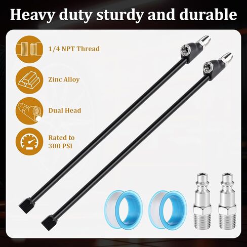 2 Pack Dual Head Air Chuck Sets, 14" Air Chucks for Tires, Heavy Duty Tire Air Chuck, 2-Way Connection 1/4" FNPT Straight Lock On Tire Inflate Chucks for Air Compressor Trucks RV Dually Tires(Black) in Kuwait