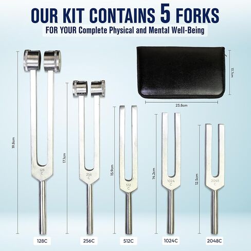 5pc Tuning Fork Set for Healing & Vibration Therapy – 128Hz, 256Hz, 512Hz, 1024Hz & 2048Hz Frequencies for Essential Yoga and Meditation Accessories & Sound Therapy in Saudi Arabia
