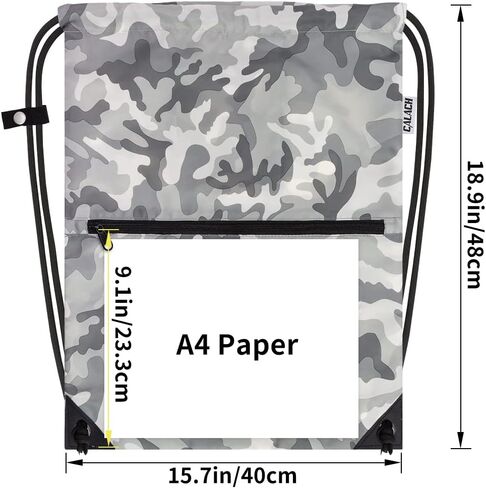 draw string back bag, Large Gym Sports string backpack for men and women with front zipper pocket and inside zipper pocket to keep key or phone (green camo) in Kuwait