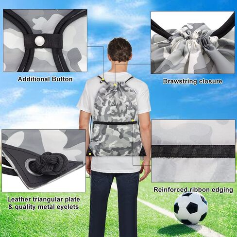 draw string back bag, Large Gym Sports string backpack for men and women with front zipper pocket and inside zipper pocket to keep key or phone (green camo) in Kuwait