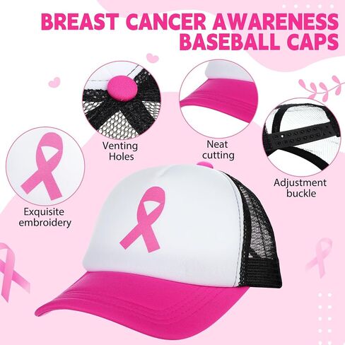 Breast Cancer Awareness Trucker Hats Mesh Baseball Caps Mesh Cap Pink Ribbon Adjustable Cap for Women Men in Saudi Arabia