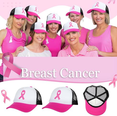 Breast Cancer Awareness Trucker Hats Mesh Baseball Caps Mesh Cap Pink Ribbon Adjustable Cap for Women Men in Saudi Arabia
