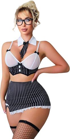 Sexy Mesh Bra Trimmed Skirt Teacher Outfit Costume Lingerie for Women Five-piece set sexy lingerie for women sets in Saudi Arabia