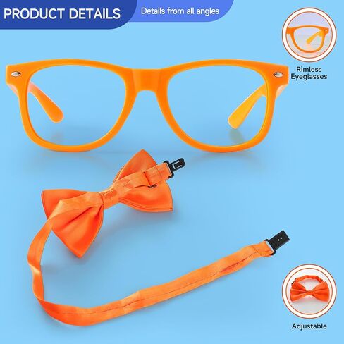 4PCS Costume Roleplay Accessories, Orange Blue Hat & Orange Suspenders & Bow-tie & Lensless Glasses, Dress Up Party Supplies, One Size Fits Most Adults Teenager in Kuwait