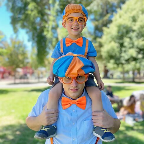 4PCS Costume Roleplay Accessories, Orange Blue Hat & Orange Suspenders & Bow-tie & Lensless Glasses, Dress Up Party Supplies, One Size Fits Most Adults Teenager in Kuwait
