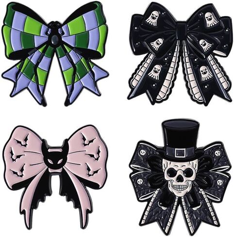 4 Pack Punk Goth Brooch Pin - Spider, Skull, Ghost Bowknot Badge for Jacket, Lapel, Bag, Dress Decoration, Vintage Metal Alloy Pins with Enamel Painting in Saudi Arabia