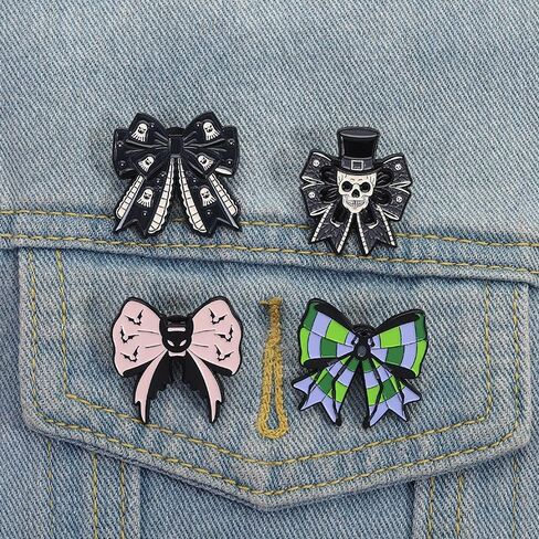 4 Pack Punk Goth Brooch Pin - Spider, Skull, Ghost Bowknot Badge for Jacket, Lapel, Bag, Dress Decoration, Vintage Metal Alloy Pins with Enamel Painting in Saudi Arabia