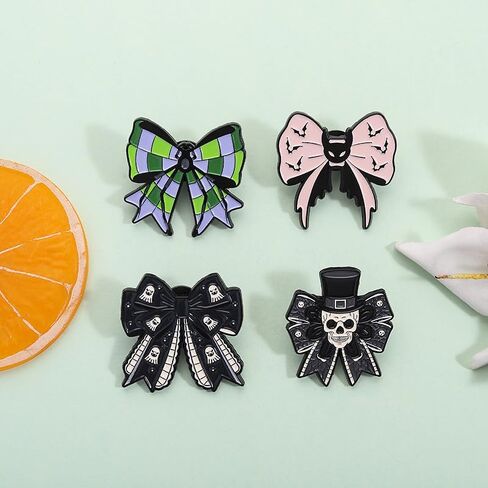 4 Pack Punk Goth Brooch Pin - Spider, Skull, Ghost Bowknot Badge for Jacket, Lapel, Bag, Dress Decoration, Vintage Metal Alloy Pins with Enamel Painting in Saudi Arabia