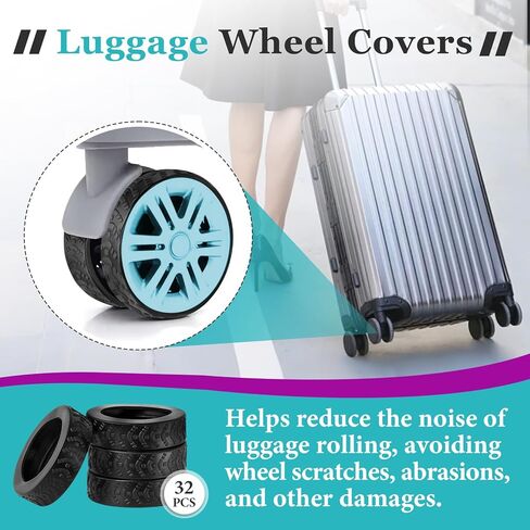 32 Pcs Luggage Wheel Covers, Silicone Luggage Wheel Protector Cover for 2-2.4" Spinner Wheels, Wear-Resistant, Anti-Noise, Essential Travel Accessories (Black) in Kuwait