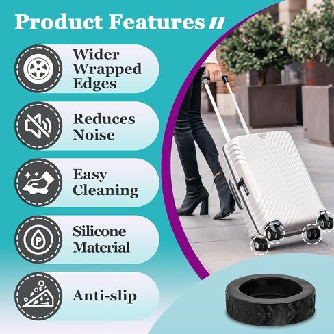 32 Pcs Luggage Wheel Covers, Silicone Luggage Wheel Protector Cover for 2-2.4" Spinner Wheels, Wear-Resistant, Anti-Noise, Essential Travel Accessories (Black) in Kuwait