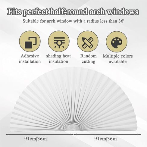 2 PCS Half Circle Window Shades, Arch Window Shade Blackout, Stick on Cellular Shades, No Drill, Easy Install, Suitable for All Windows(White) in Saudi Arabia