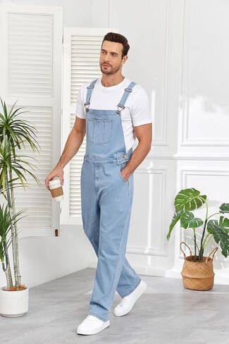 Men's Denim Bib Overalls Fashion Slim Fit Stretchy Adjustable Straps Boot Cut Jeans Jumpsuit in Saudi Arabia