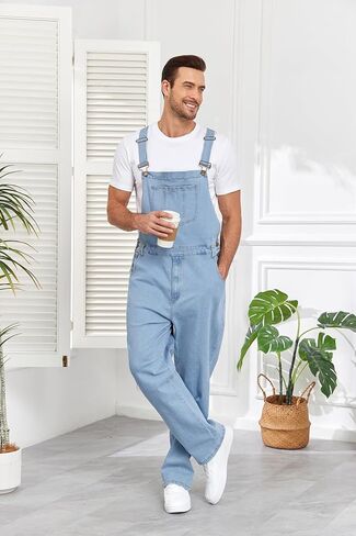 Men's Denim Bib Overalls Fashion Slim Fit Stretchy Adjustable Straps Boot Cut Jeans Jumpsuit in Saudi Arabia