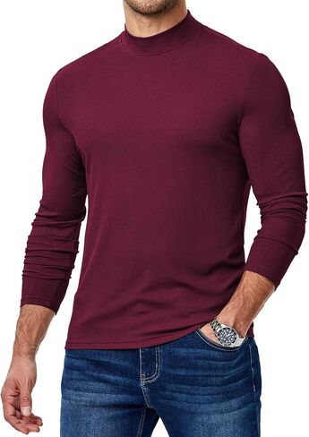 Mens Mock Turtleneck T Shirts Long Sleeve Slim Fit Shirts Casual Ribbed Knited Tops Thermal Pullover Undershirts in Saudi Arabia