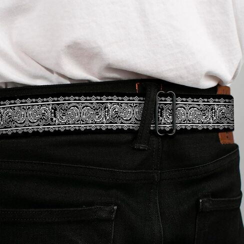 Buckle-Down Belt, Seatbelt Buckle Belt, Paisley Border Black White, Adjustable in Saudi Arabia
