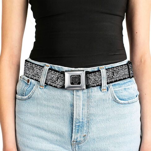 Buckle-Down Belt, Seatbelt Buckle Belt, Paisley Border Black White, Adjustable in Saudi Arabia