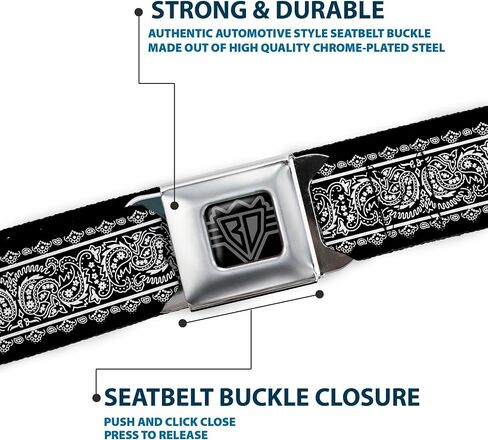 Buckle-Down Belt, Seatbelt Buckle Belt, Paisley Border Black White, Adjustable in Saudi Arabia