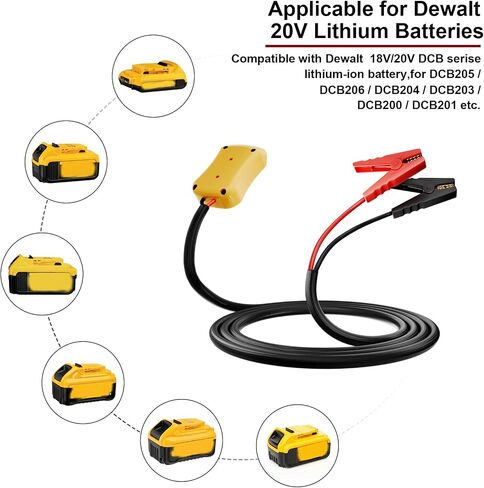 كابلات الطائر مع محول لبطارية DeWalt 20V ، 8AWG بطارية محمولة Dewalt Jumper Starter Automotive Booster Cables Power for Car Jump Starting باستخدام أداة (2 قدم) in Kuwait
