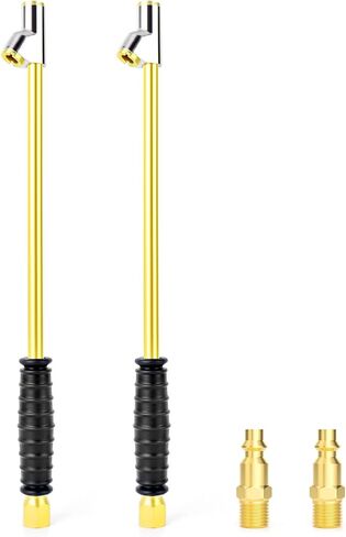 Meanlin Measure 10pcs 1/4 "Fnpt Extended Race Chuck Head Air Chuck مع مقبض قبضة مطاطية وقابس هواء سريع التوصيل ، تشاك هواء النحاس ذي اتجاهين ، تشاك الإطارات لشركة Semi ، RV ، Truck Dially in Kuwait