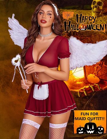 Avidlove Cosplay Lingerie Set for Women Sexy Maid Outfits Halloween Costume Top and Mini Skirt with Thong in Saudi Arabia