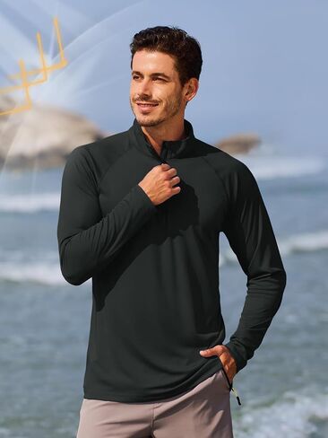رجال UPF 50+ حماية من أشعة الشمس واقي 1/4 pullover zip up الصيد الجري القمصان in Saudi Arabia