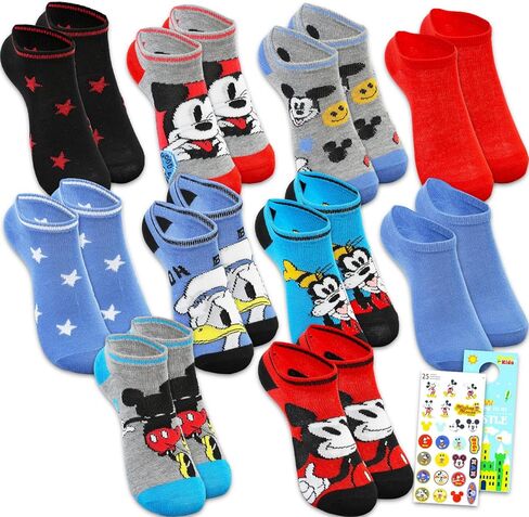 10 Pack Mickey Mouse Socks for Boys, Girls, Teens - Disney Apparel for Kids Ages 6-8 Bundle with 10 Pairs of Disney Socks Size 10-4 Kids Plus Stickers | Mickey Mouse Clothing for Boys in Saudi Arabia