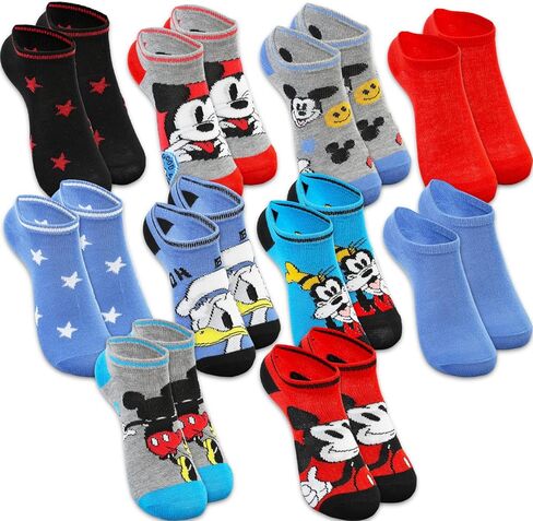 10 Pack Mickey Mouse Socks for Boys, Girls, Teens - Disney Apparel for Kids Ages 6-8 Bundle with 10 Pairs of Disney Socks Size 10-4 Kids Plus Stickers | Mickey Mouse Clothing for Boys in Saudi Arabia