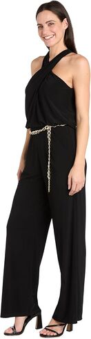 R&M Richards Chic Criss-Cross Halter Formal Jumpsuit W/Chian Blet & Wide Legs - Elegant Relaxed Fit in Saudi Arabia