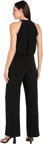 R&M Richards Chic Criss-Cross Halter Formal Jumpsuit W/Chian Blet & Wide Legs - Elegant Relaxed Fit in Saudi Arabia