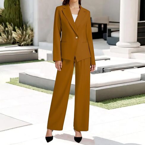 Womens 2 Piece Business Casual Outfits Single Button Long Sleeve Blazer Jackets Wide Leg Pant Matching Sets in Kuwait
