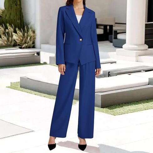 Womens 2 Piece Business Casual Outfits Single Button Long Sleeve Blazer Jackets Wide Leg Pant Matching Sets in Kuwait