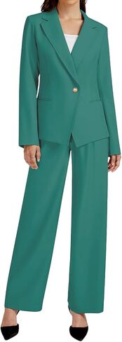 Womens 2 Piece Business Casual Outfits Single Button Long Sleeve Blazer Jackets Wide Leg Pant Matching Sets in Kuwait