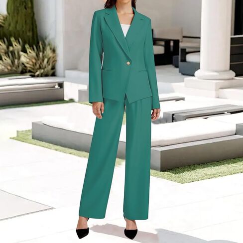 Womens 2 Piece Business Casual Outfits Single Button Long Sleeve Blazer Jackets Wide Leg Pant Matching Sets in Kuwait