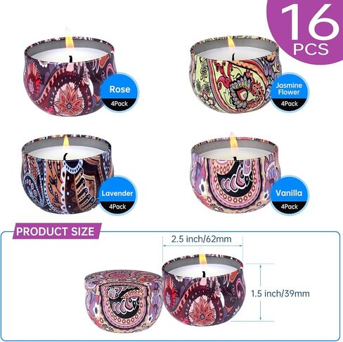 16 Pack Scented Candles Gift Set, Natural Soy Wax Travel Tin Candles for Home Scented, Ideal for Christmas, Birthday, Thanksgiving, Valentines Day Gifts in Saudi Arabia