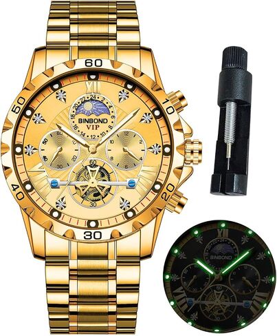 Mens Watches Big Face Dial Stainless Steel Chronograph Fashion Business Dress Diamond Multifunction Wrist Watch for Men Waterproof Luminous in Saudi Arabia
