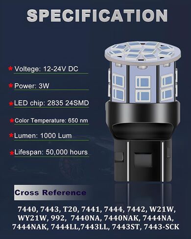 7443 7440 LED LED LED RED TAIL BRAKE LIGHTS ، 12V-24V Super Bright Low Power 7441 7444 W21W T20 LED PLUSTING for Brake Lights ، Tail Light in Kuwait