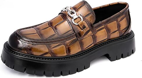 Men's Checkered Pattern Chain Platform Loafers Comfortable Non-Slip Lug Sole Business Formal Leather Shoes Patent Leather Wide Toe Work Casual Dress Shoes in Kuwait