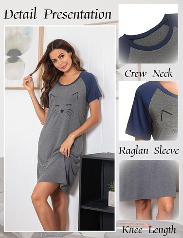 Ekouaer Womens Nightgown Short Sleeve Night Dress Printed Sleepwear Soft Sleep Shirt S-3XL in Saudi Arabia