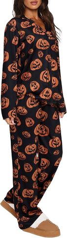 REORIA Funny Halloween Pajamas Women Button Up 2 Piece Pajama Set Sleepwear in Saudi Arabia