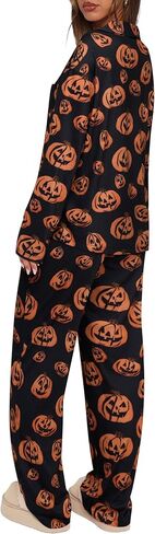REORIA Funny Halloween Pajamas Women Button Up 2 Piece Pajama Set Sleepwear in Saudi Arabia