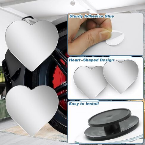 2Pcs Cars Heart Shaped Blind Spot Mirrors Car Side Mirror Blindspot Adjustabe Angle Removable Wide Angle Convex RearView Mirror for Enhanced Safety Universal Fit Stick in Saudi Arabia