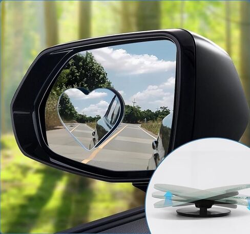 2Pcs Cars Heart Shaped Blind Spot Mirrors Car Side Mirror Blindspot Adjustabe Angle Removable Wide Angle Convex RearView Mirror for Enhanced Safety Universal Fit Stick in Saudi Arabia
