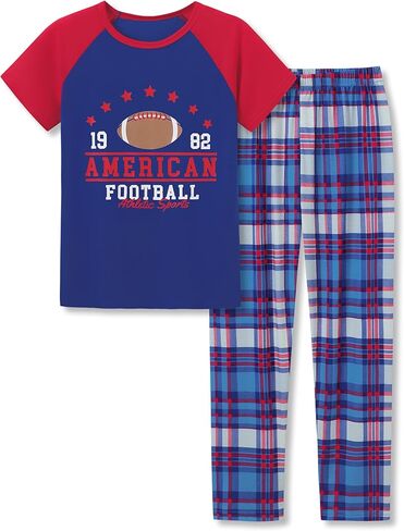 Beezizac Boys Pajamas CATCH SOME Z ' S Striped Baseball 2-Piece Fun Short Sleeve & Pants PJs Kid Sleepwear Size 6-18 in Kuwait