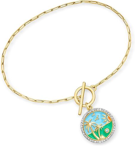 Ross-Simons 0.20 ct. t.w. White Topaz Beach Charm Toggle Bracelet With Multicolored Enamel and Single Swiss Blue Topaz in 18kt Gold Over Sterling in Saudi Arabia