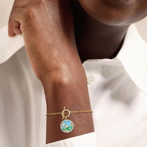 Ross-Simons 0.20 ct. t.w. White Topaz Beach Charm Toggle Bracelet With Multicolored Enamel and Single Swiss Blue Topaz in 18kt Gold Over Sterling in Saudi Arabia