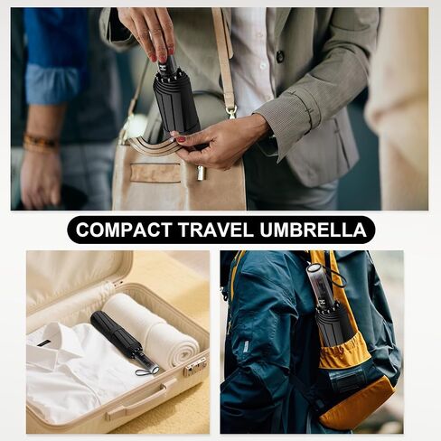 Automatic Windproof Travel Umbrella Compact - Auto Open/Close Folding Umbrella for Rain and Sun, Portable UV Protection UPF 50+ (Lab Tested), Sectional Folding Anti-rebound Design，Lightweight for Backpack, Car, Gift in Saudi Arabia