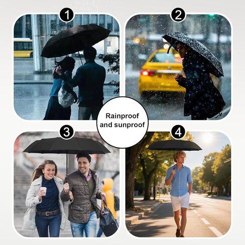 Automatic Windproof Travel Umbrella Compact - Auto Open/Close Folding Umbrella for Rain and Sun, Portable UV Protection UPF 50+ (Lab Tested), Sectional Folding Anti-rebound Design，Lightweight for Backpack, Car, Gift in Saudi Arabia