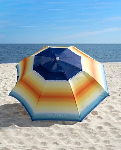 NAUTICA Beach Umbrella - 7 Ft Heavy Duty Portable Beach Umbrellas for Sand & Sun UPF 50+ Protection, Wind & Sand Anchor for Strong Stability - Large Vented Umbrella for Beach + 2-Way Tilt System in Saudi Arabia